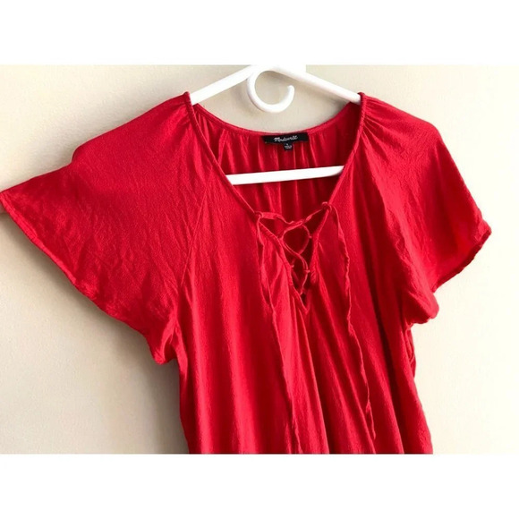 Madewell Small Red Tie/Lace Up Casual Mini Dress - Picture 5 of 10